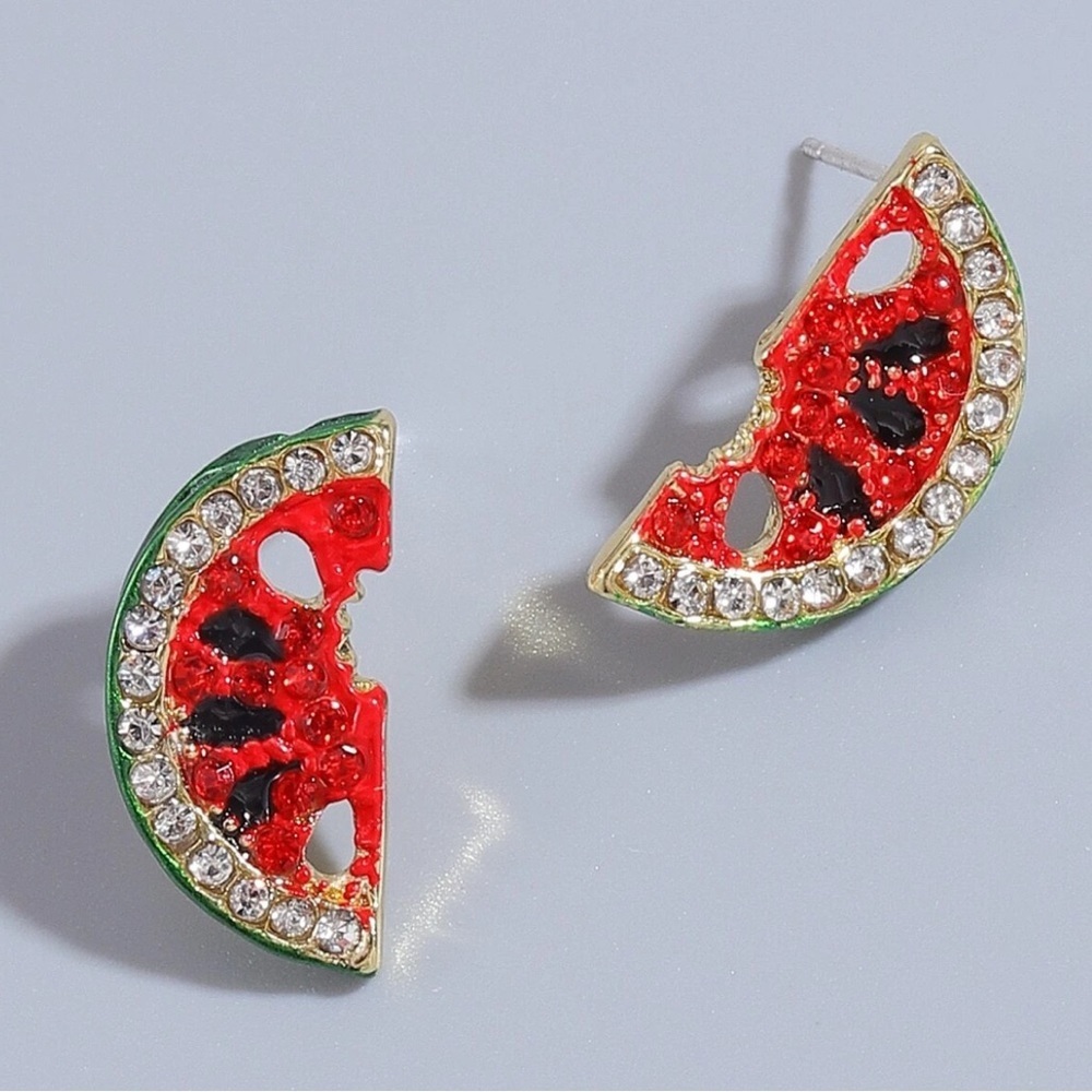 Watermelon Colorful Bling Rhinestone Earrings - Picture 3 of 3